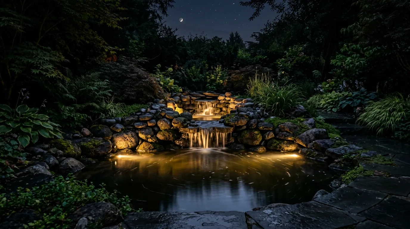 Highlight a water feature for 14 Gorgeous Garden Lighting Ideas for a Magical Nighttime Landscape