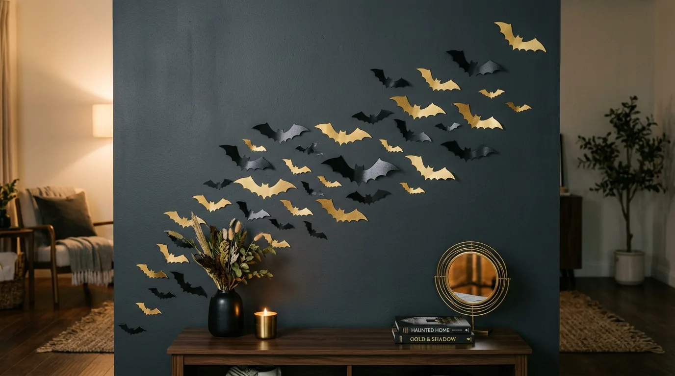 Scatter bat decals with intention for 11 Spooky Chic Halloween Crafts for Adults to DIY This Fall