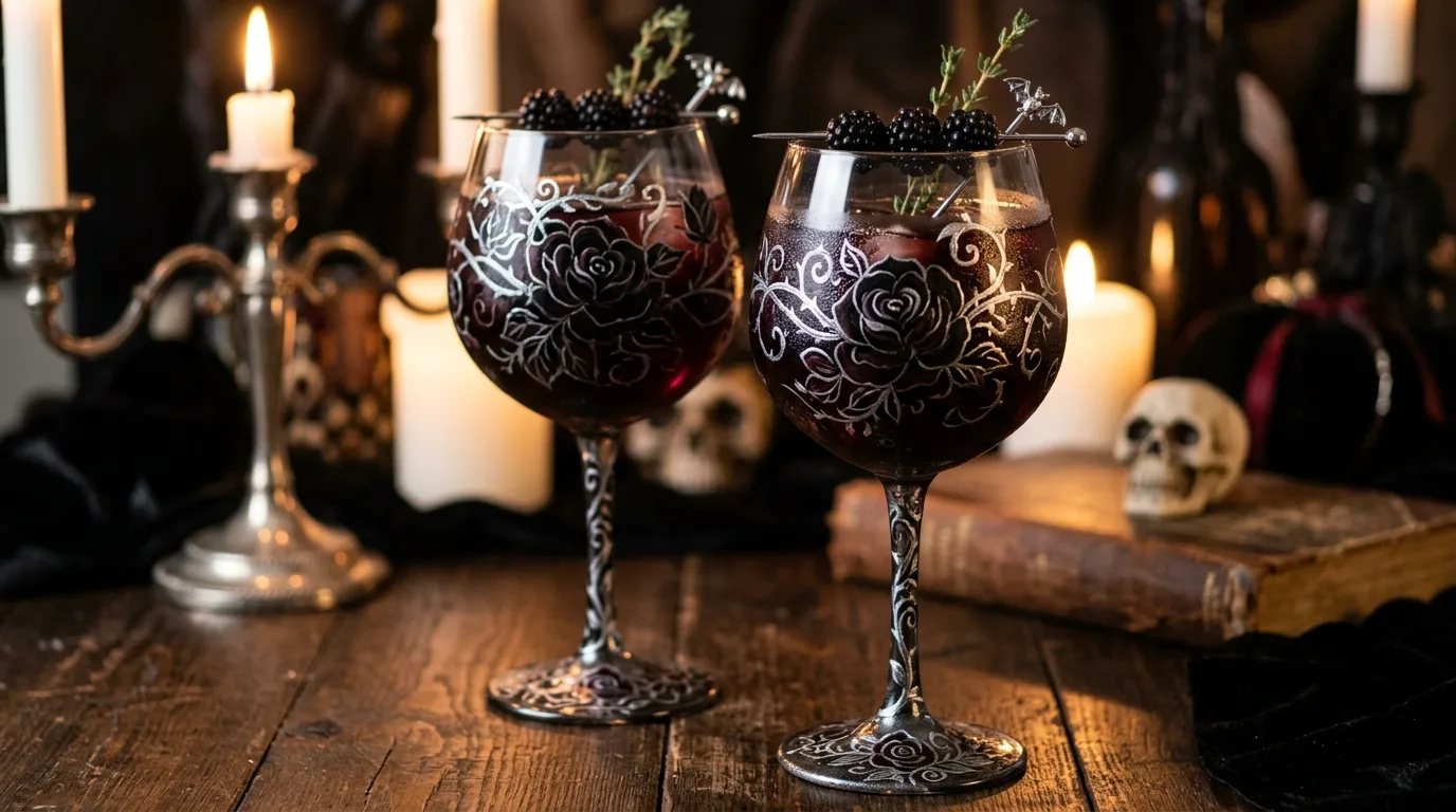 Paint gothic-style glassware for 11 Spooky Chic Halloween Crafts for Adults to DIY This Fall