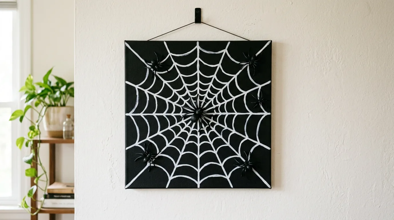 Create spiderweb wall art for 11 Spooky Chic Halloween Crafts for Adults to DIY This Fall
