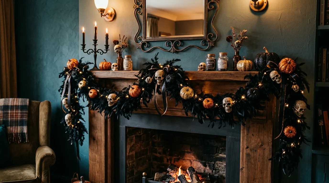 Drape a moody garland across the mantel for 11 Spooky Chic Halloween Crafts for Adults to DIY This Fall