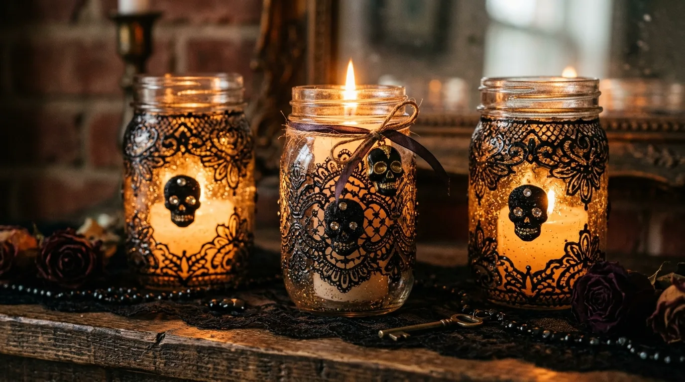Turn jars into glam candle holders for 11 Spooky Chic Halloween Crafts for Adults to DIY This Fall