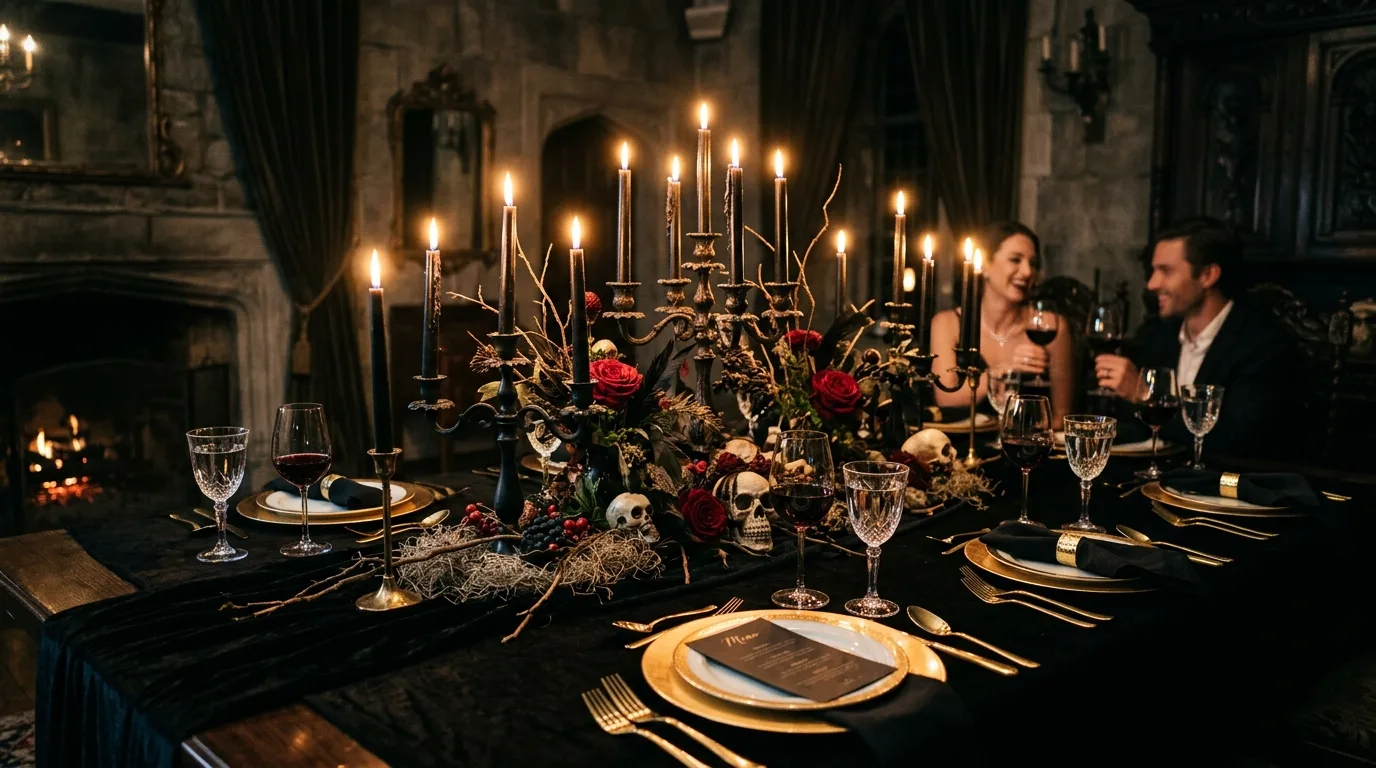 Create a styled entry table for 11 Creative Halloween Decor Ideas for a Hauntingly Beautiful Home