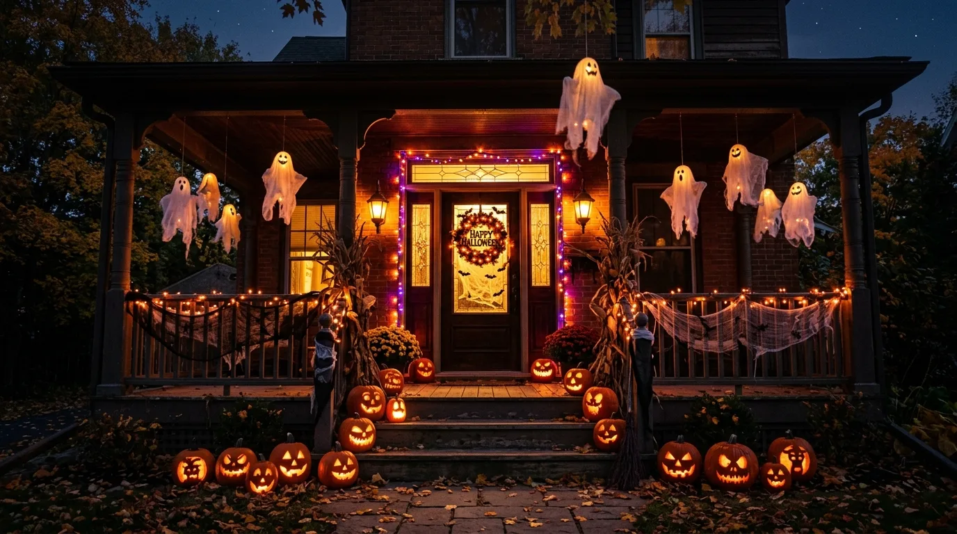 Let the decor suit your porch size for 12 Spooky and Cute Halloween Door Decor Ideas for Trick-or-Treaters