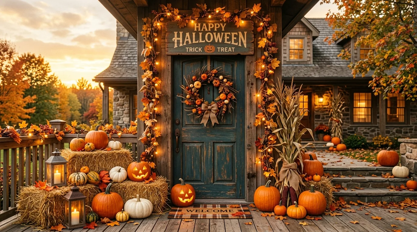 Use webbing sparingly for 12 Spooky and Cute Halloween Door Decor Ideas for Trick-or-Treaters
