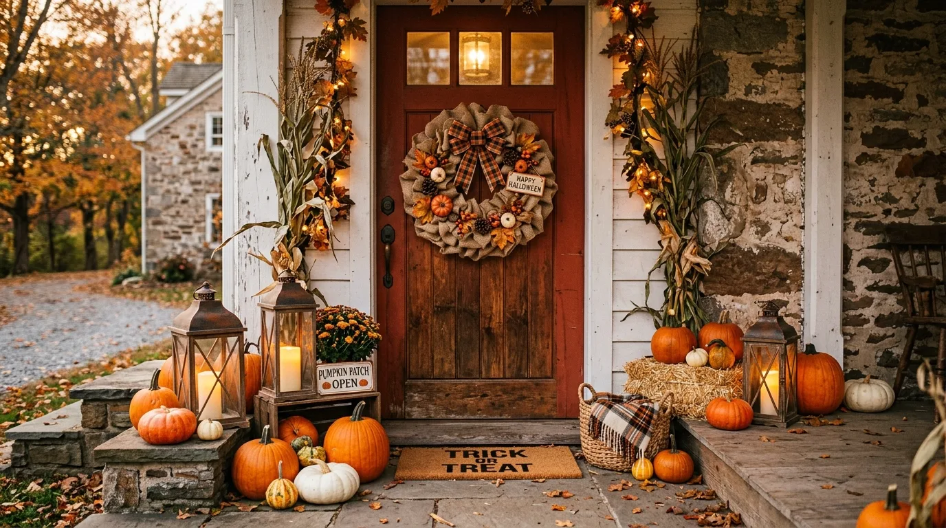 Mix spooky with cute details for 12 Spooky and Cute Halloween Door Decor Ideas for Trick-or-Treaters