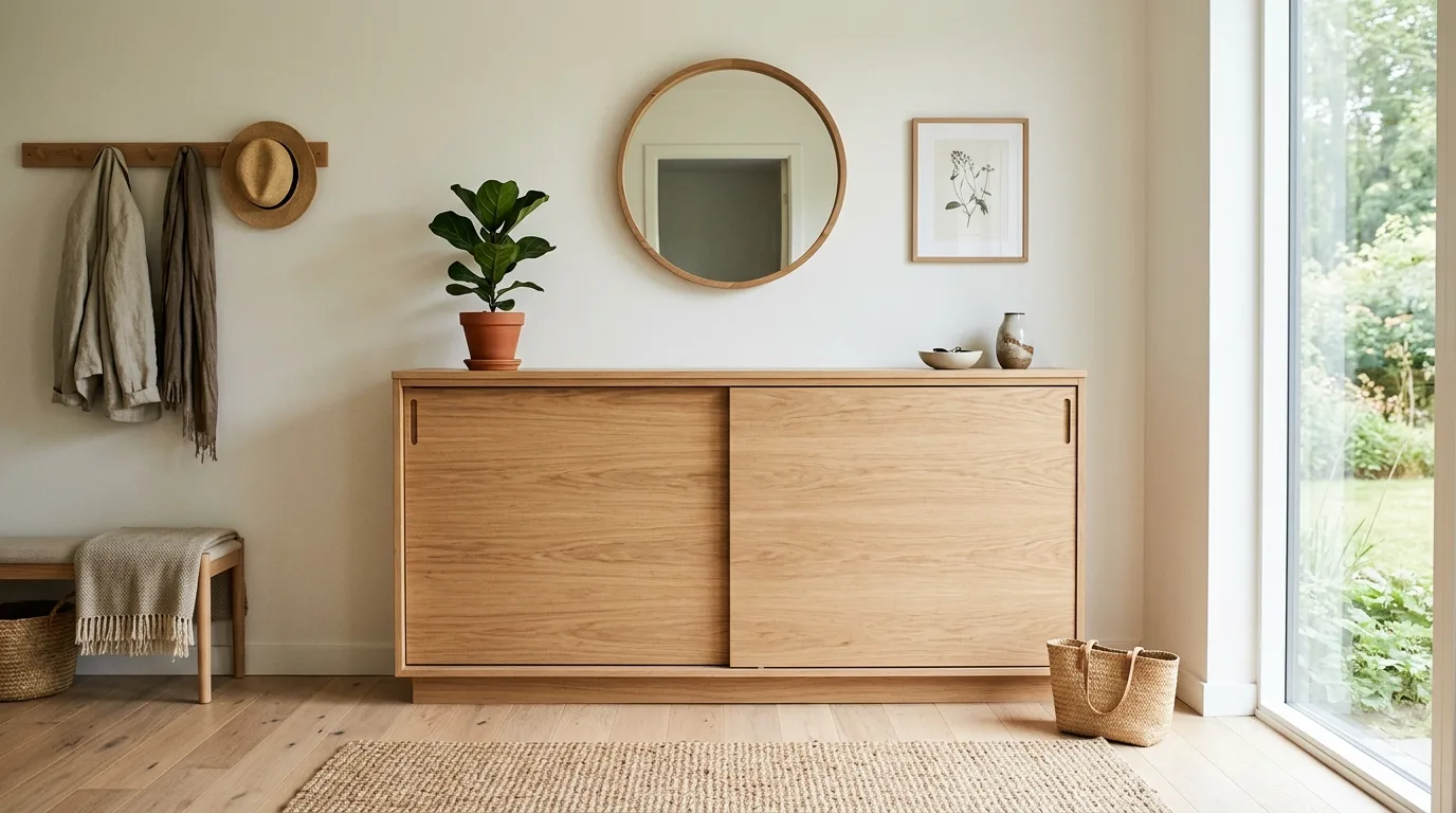 Install sliding doors over cubbies for 14 Clever Hidden Shoe Cabinets for an Entryway Clutter Fix