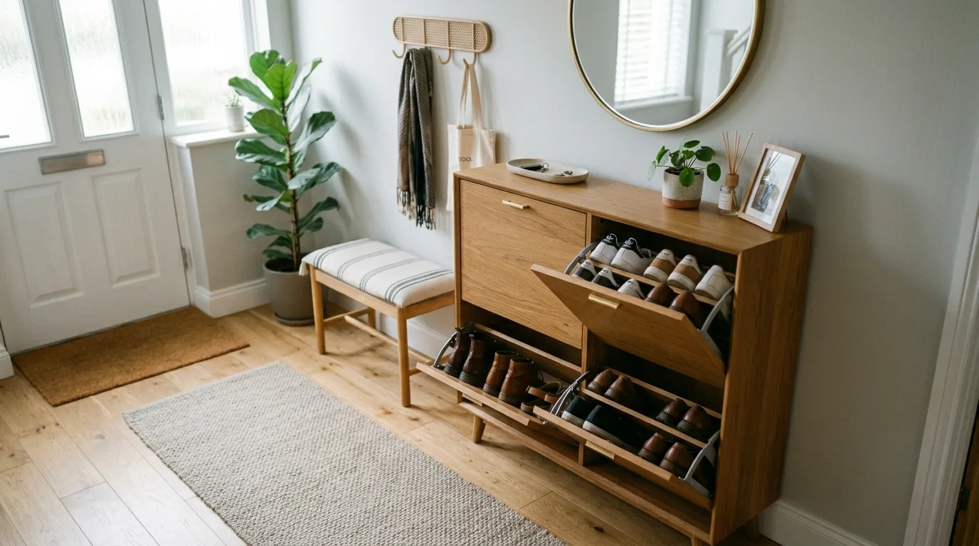 Choose a fold-down front cabinet for 14 Clever Hidden Shoe Cabinets for an Entryway Clutter Fix