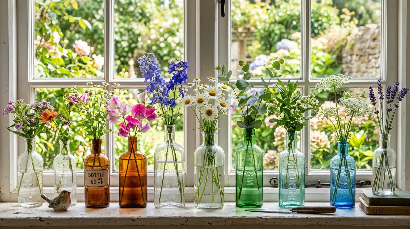 Collect thrifted glass bottles or vases for 12 Inspiring Ideas for Home Decor Using Thrifted Finds