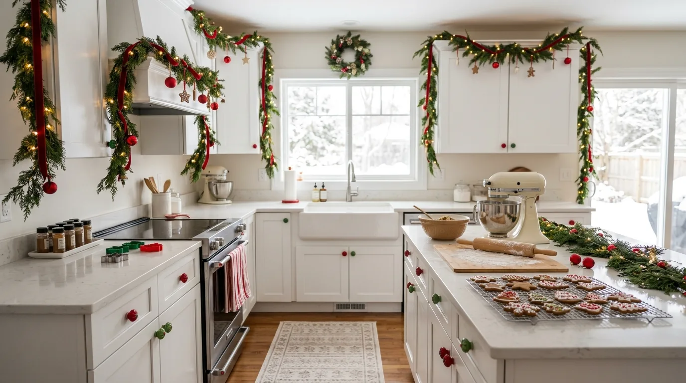 Keep the palette playful but controlled for 12 Joyful Christmas Kitchen Decor Ideas for Baking Season