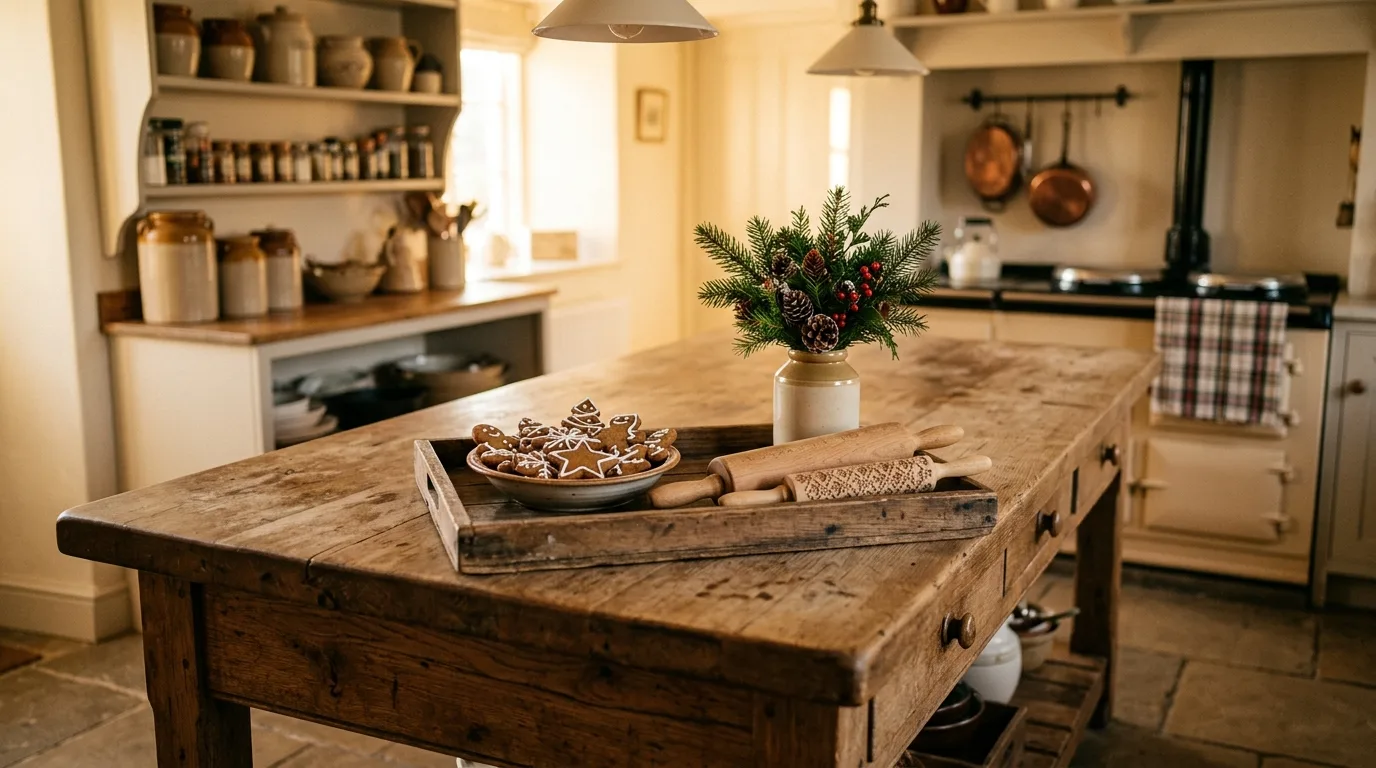 Use garland above the stove or window for 12 Joyful Christmas Kitchen Decor Ideas for Baking Season