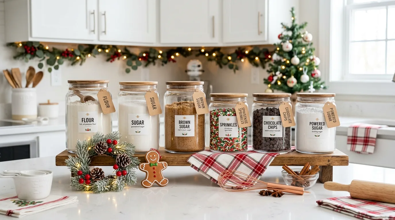 Bring in plaid or red textile accents for 12 Joyful Christmas Kitchen Decor Ideas for Baking Season