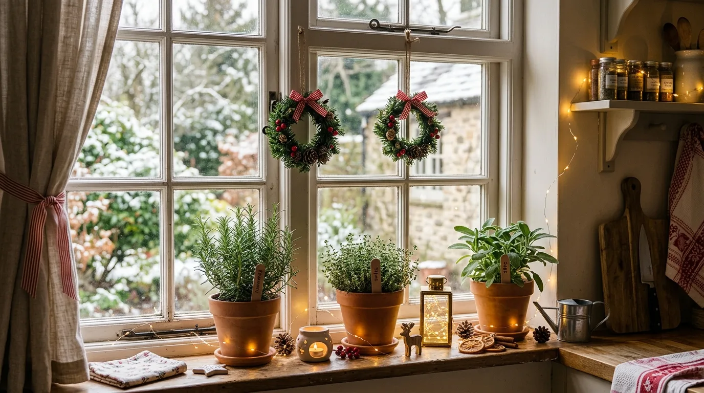 Use a tiny tree or mini wreath for 12 Joyful Christmas Kitchen Decor Ideas for Baking Season