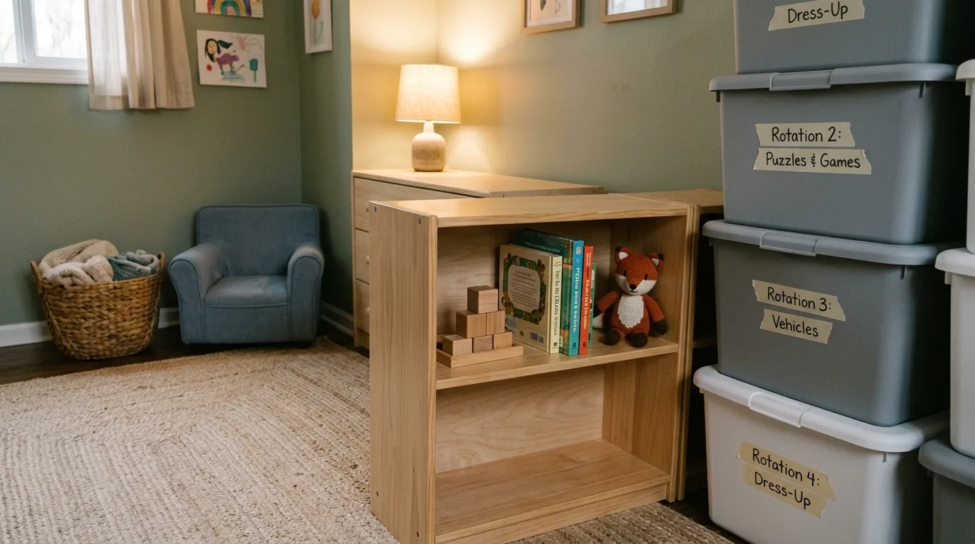 Rotate toys instead of displaying everything for 11 Genius Kids Organization Hacks for Toy Chaos Control