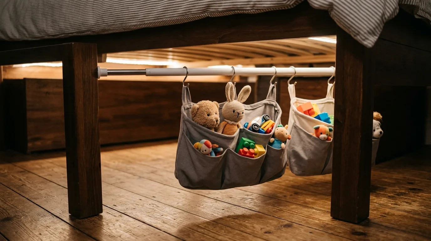 Use hidden space under the bed for 11 Genius Kids Organization Hacks for Toy Chaos Control