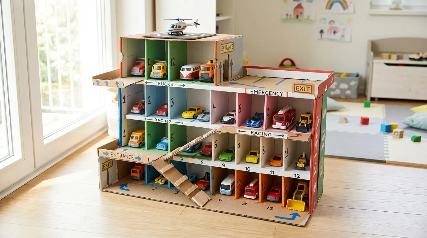Create a toy car garage for 11 Genius Kids Organization Hacks for Toy Chaos Control