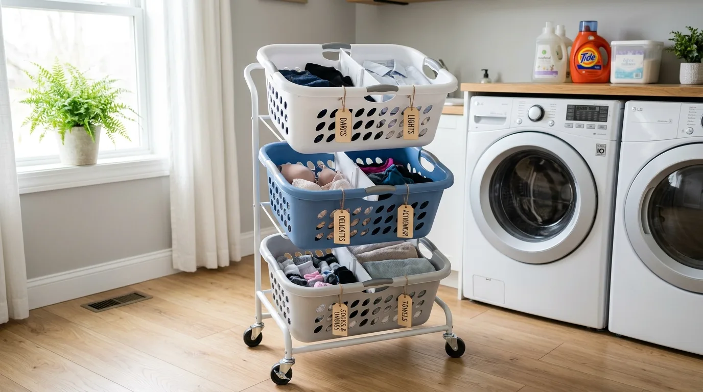 Use dividers for family-by-family sorting for 13 Smart Laundry Basket with Wheels Ideas for Easy Sorting