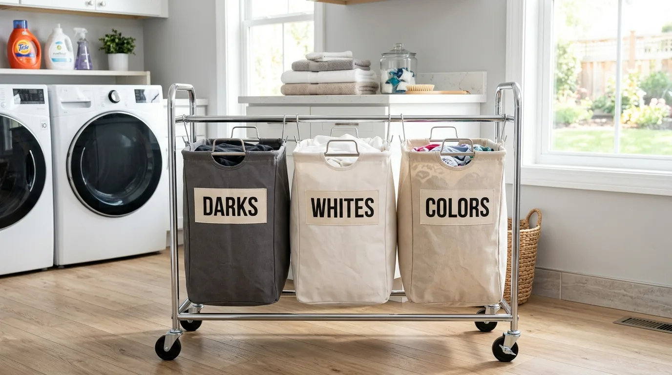 Label each rolling section clearly for 13 Smart Laundry Basket with Wheels Ideas for Easy Sorting