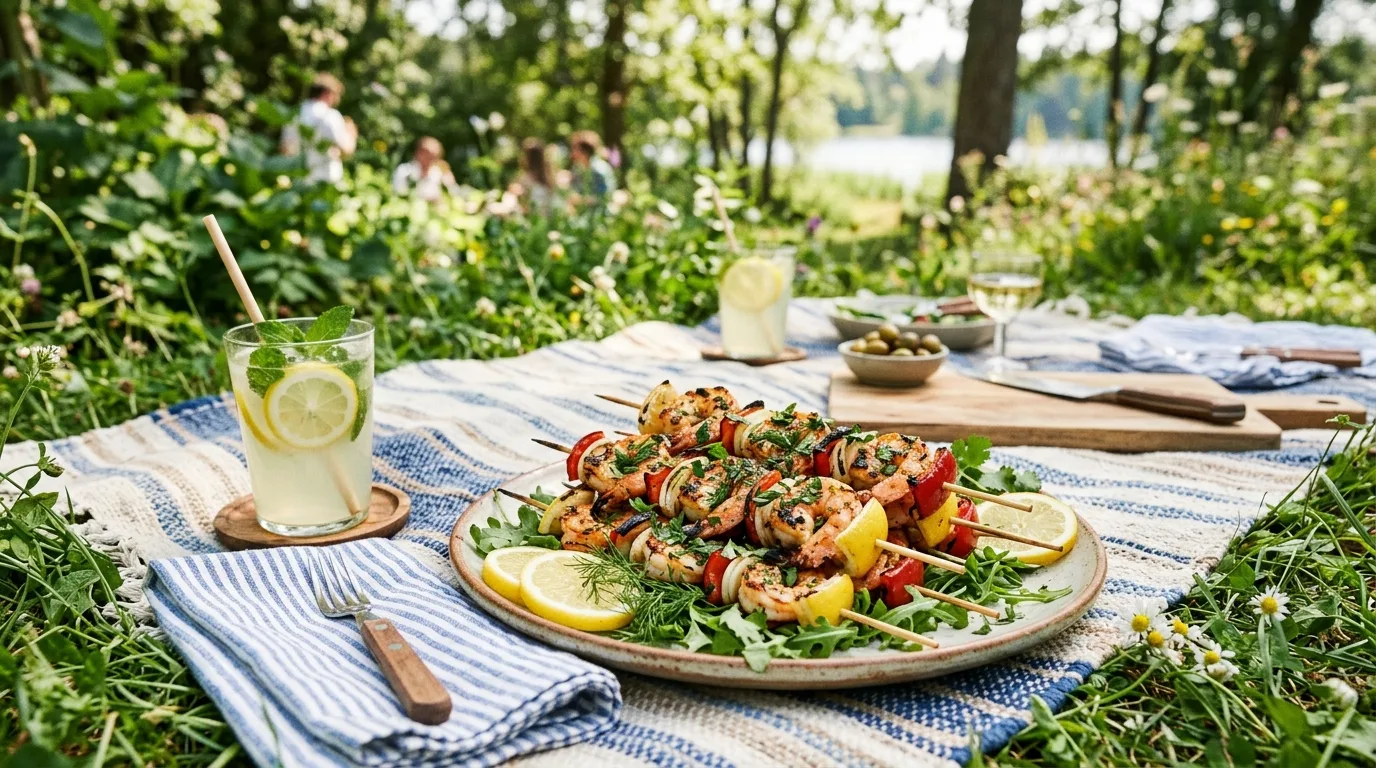 Use skewers for easy grilling for 13 Zesty Lemon Garlic Shrimp Skewers for Easy Summer Grilling