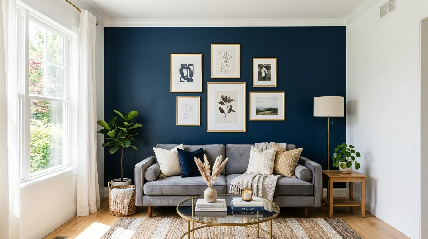 Create contrast with a deeper accent wall for 11 Glamorous Luxury Living Room Ideas on a Budget