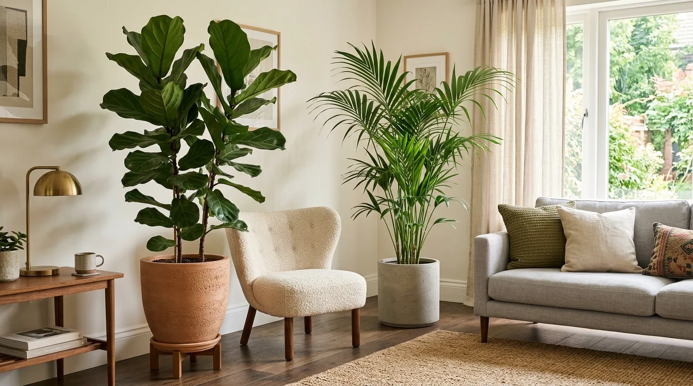 Use tall plants for polish for 11 Glamorous Luxury Living Room Ideas on a Budget
