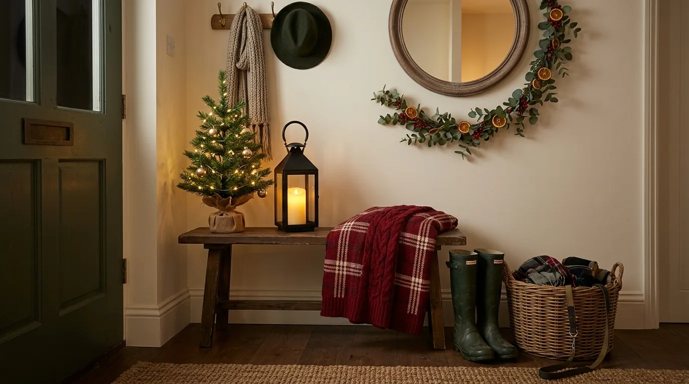 Do not crowd the floor area for 13 Magical Christmas Entryway Decor Ideas for Holiday Guests