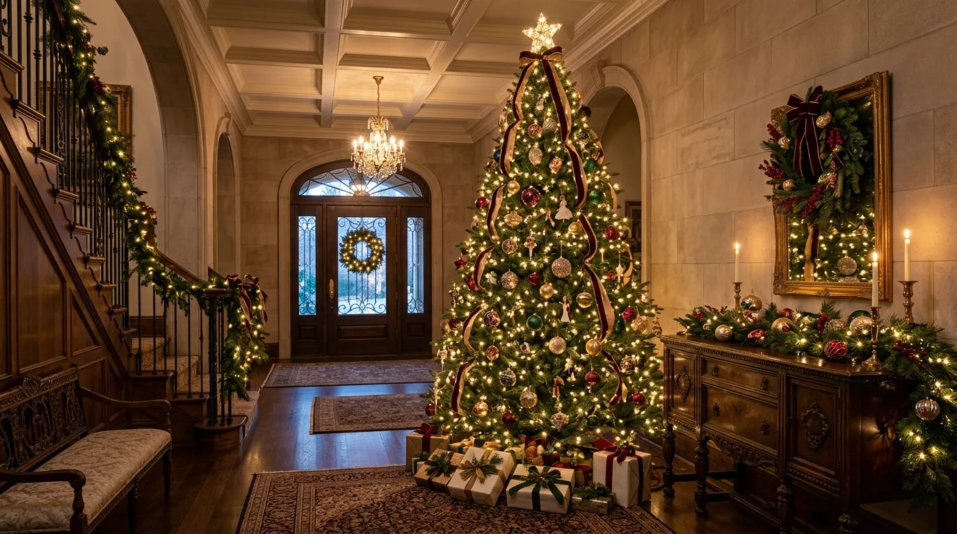 Create a glow visible from outside for 13 Magical Christmas Entryway Decor Ideas for Holiday Guests