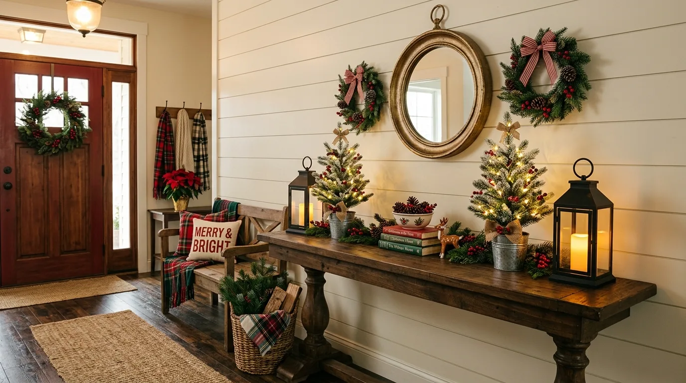 Choose a palette that matches the rest of the house for 13 Magical Christmas Entryway Decor Ideas for Holiday Guests