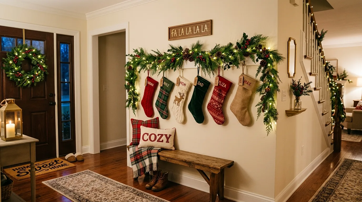 Use symmetry if you want a classic look for 13 Magical Christmas Entryway Decor Ideas for Holiday Guests