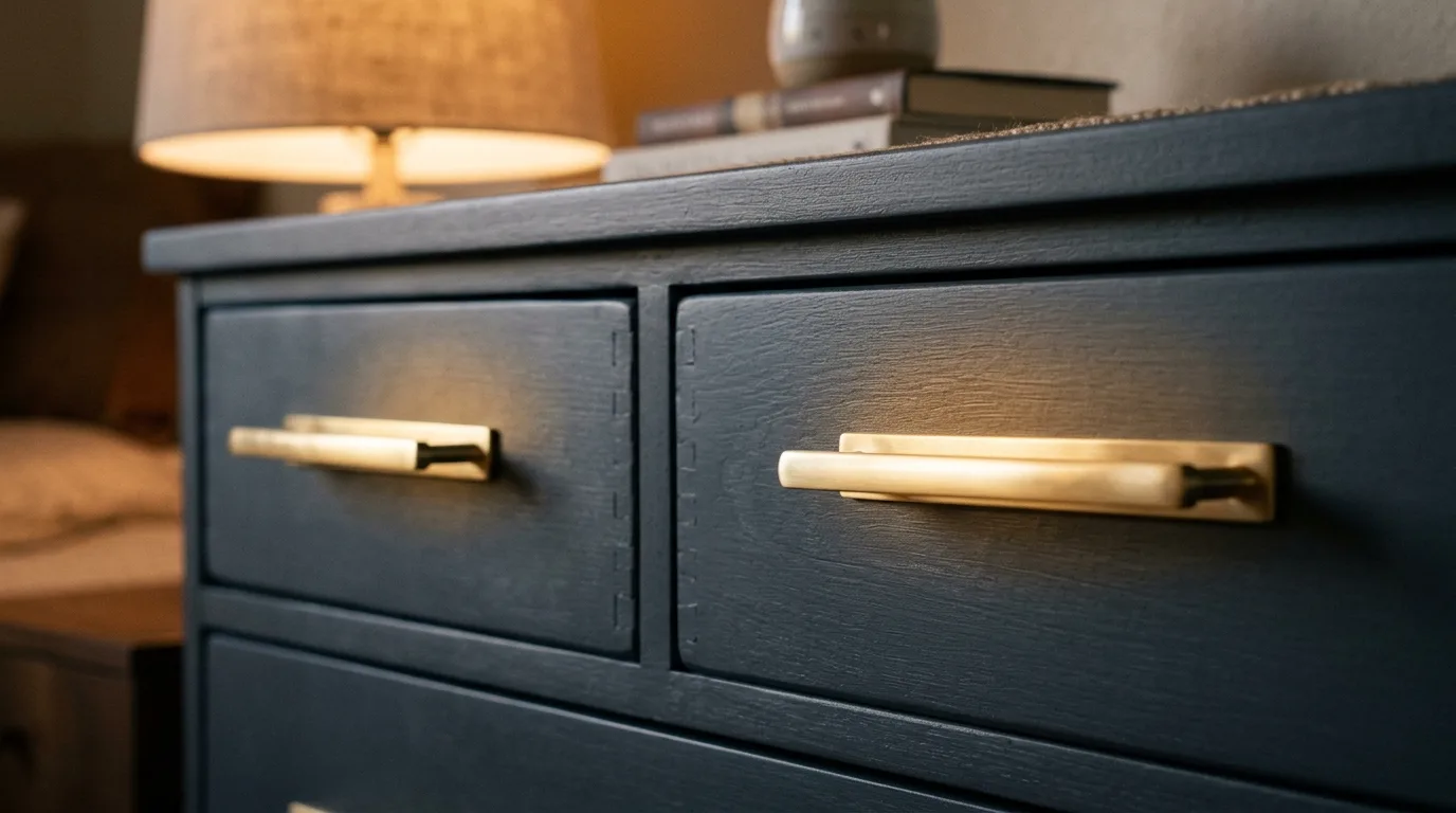 Replace basic hardware for 11 Affordable Tricks to Make Bedroom Furniture Look Expensive