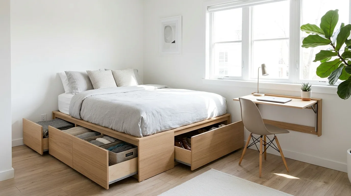 Choose furniture that multitasks for 14 Tricks to Make a Small Bedroom Look Bigger Without Moving Walls