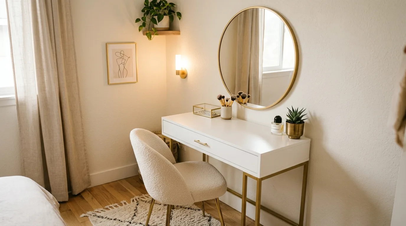 Compact vanity corners that still feel chic for 14 Stunning Makeup Vanity Table Ideas for a Glam Corner