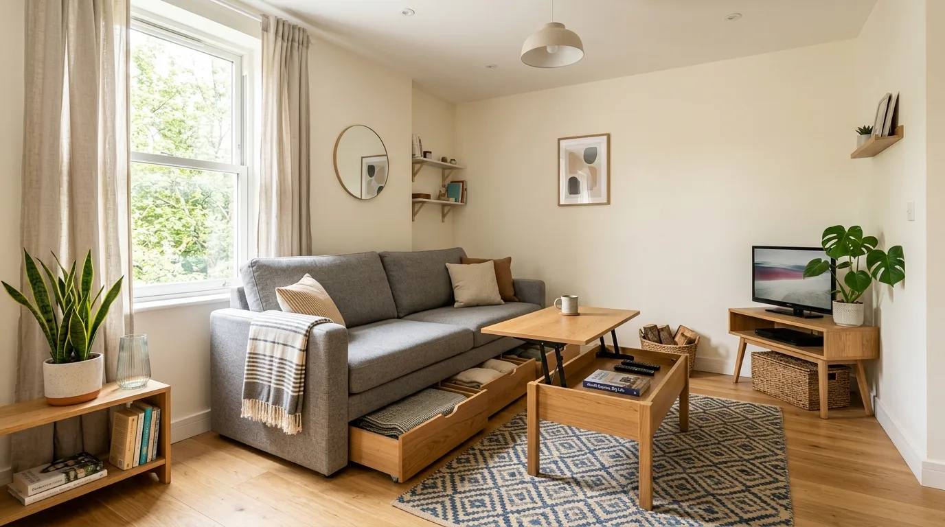 Install floating shelves for 14 Genius Ways to Maximize Small Living Room Decor and Storage