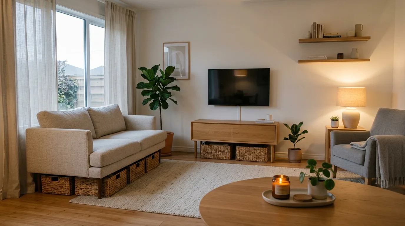 Mount what you can on the wall for 14 Genius Ways to Maximize Small Living Room Decor and Storage