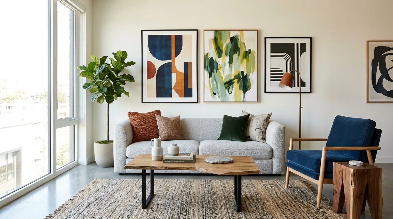 Add modern artwork for 13 Modern Living Room Ideas to Update Your Space Fast
