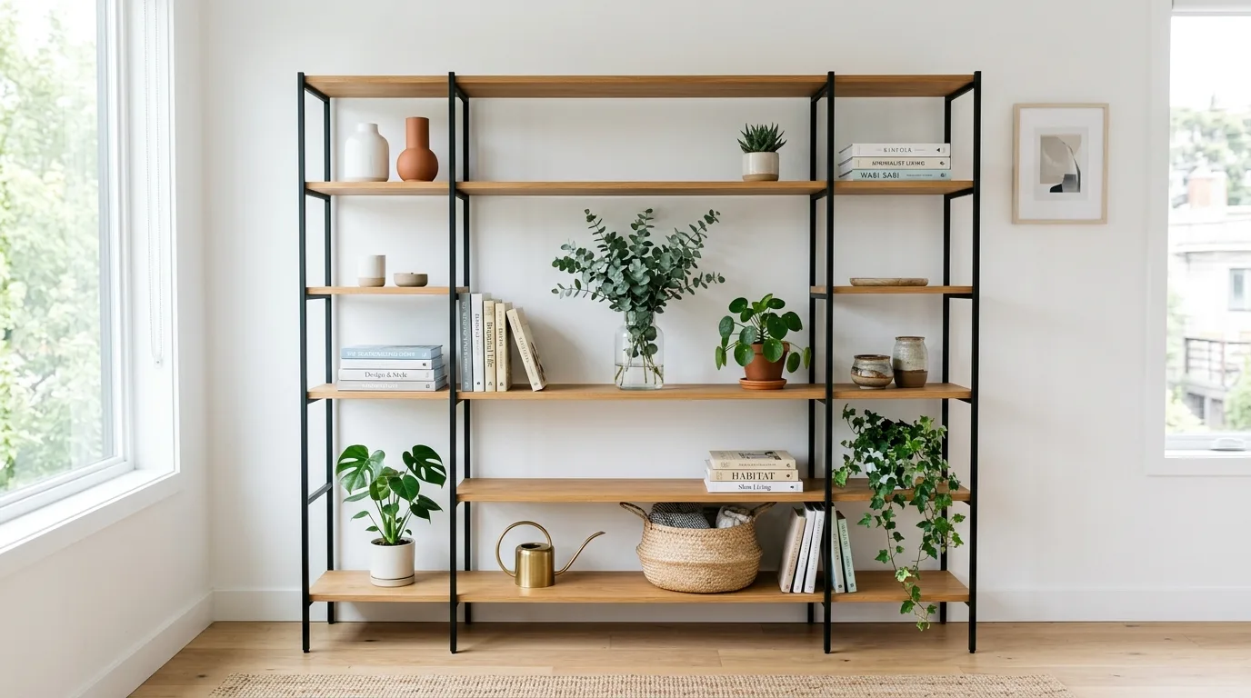 Use open shelves with restraint for 13 Modern Living Room Ideas to Update Your Space Fast