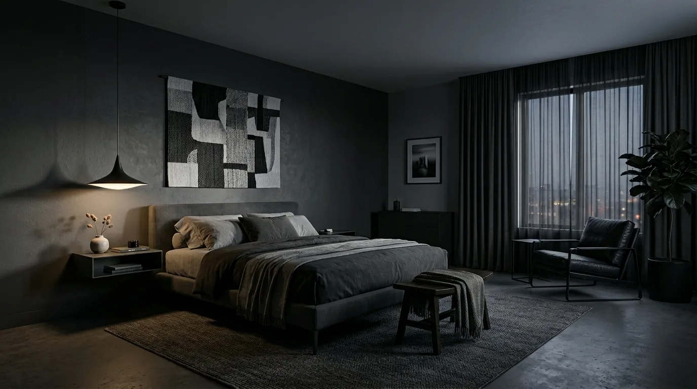 Keep the palette cohesive for 14 Moody Bedroom Ideas for a Dramatic and Cozy Vibe
