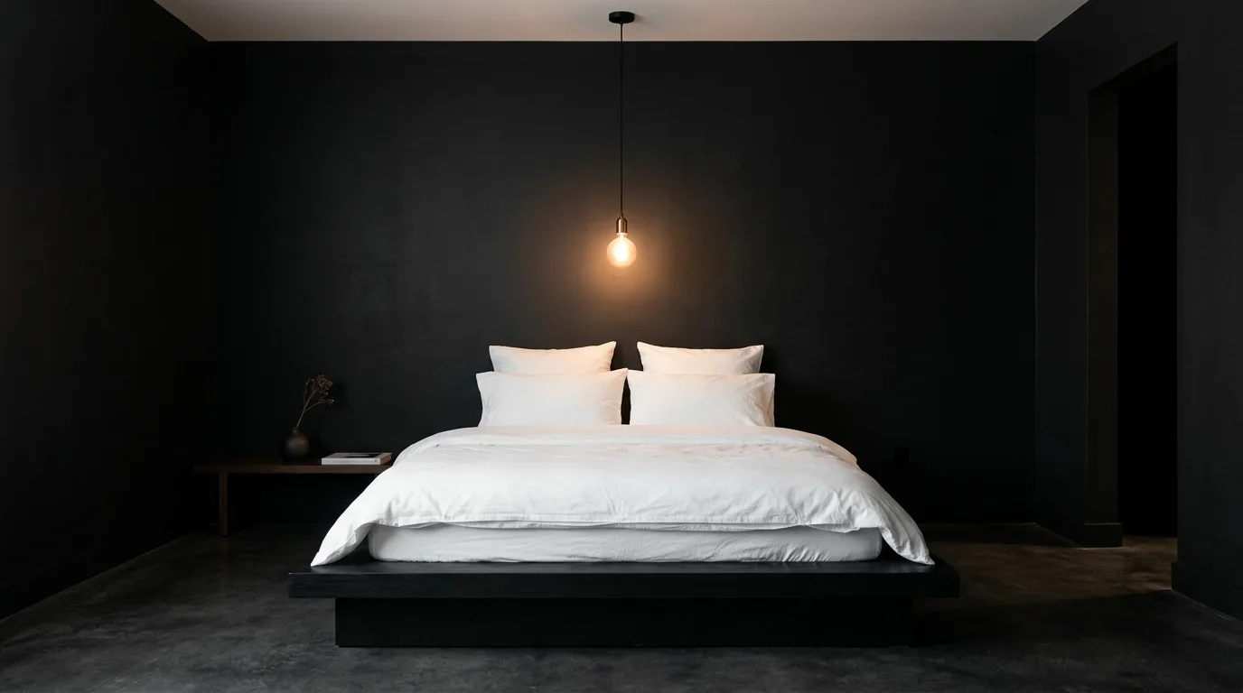 Mix black with wood tones for 14 Moody Bedroom Ideas for a Dramatic and Cozy Vibe