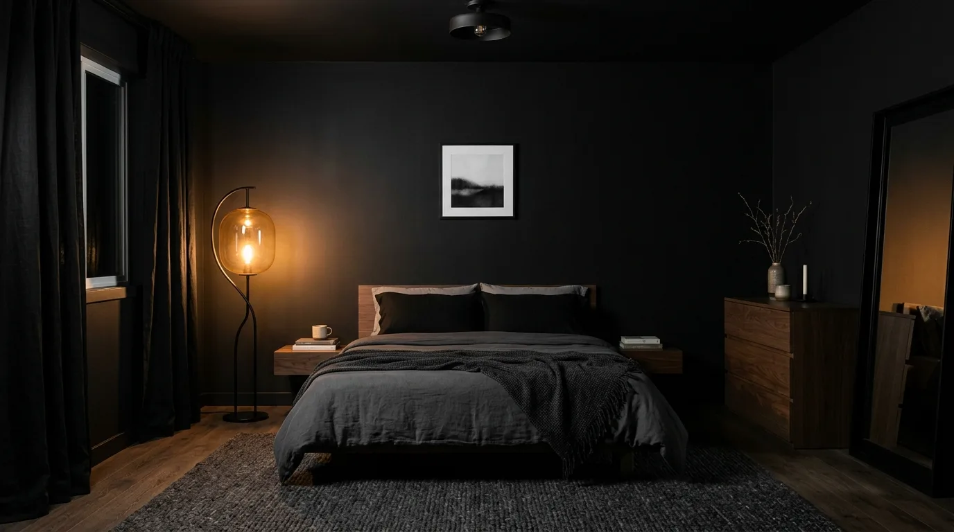 Use lighter bedding for contrast for 11 Moody Bedroom Ideas with Dark Paint Colors and Texture