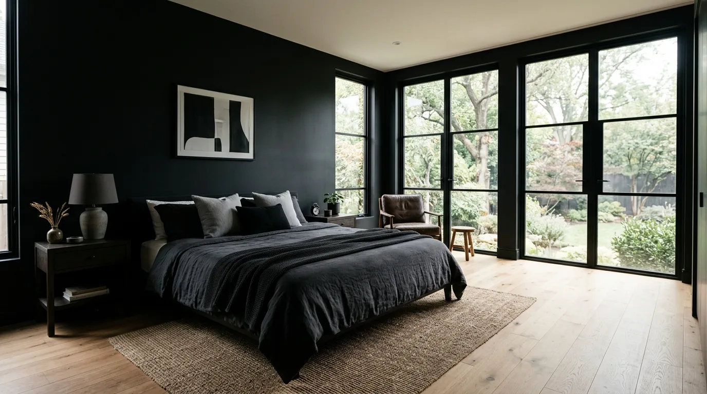 Keep decor edited for 11 Moody Bedroom Ideas with Dark Paint Colors and Texture