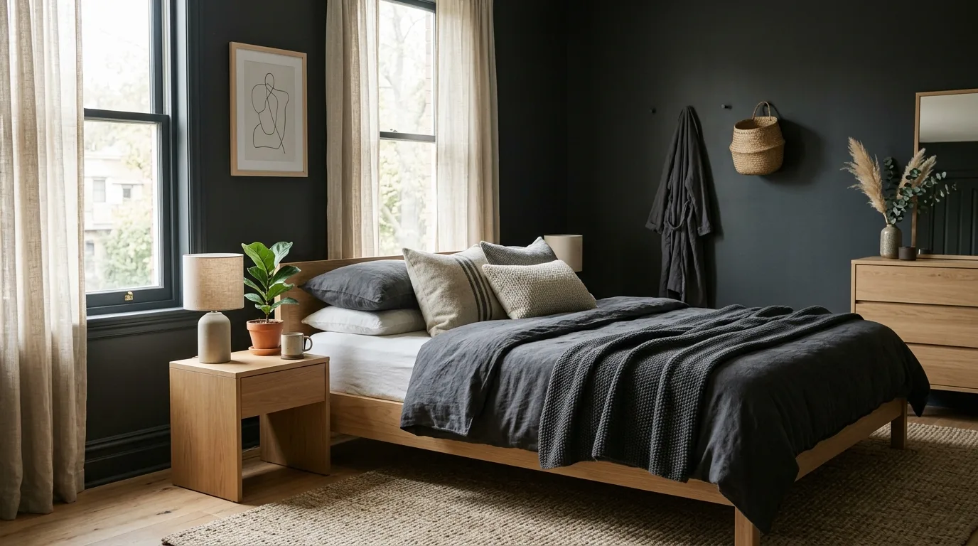 Let one lighter element lift the room for 13 Tips for Styling a Moody Guest Bedroom for Visitors
