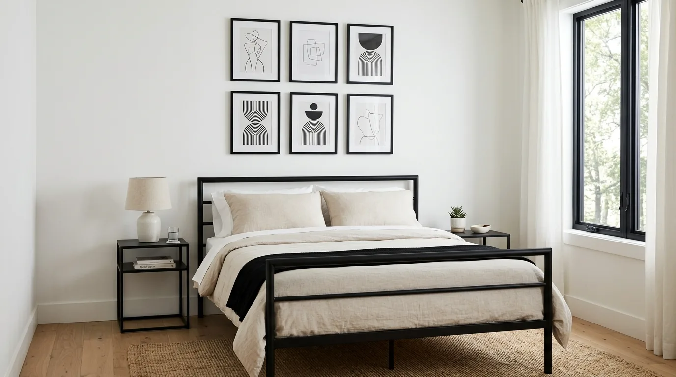 Balance the whole room visually for 11 Neutral Beige and Black Bedroom Ideas for Timeless Contrast