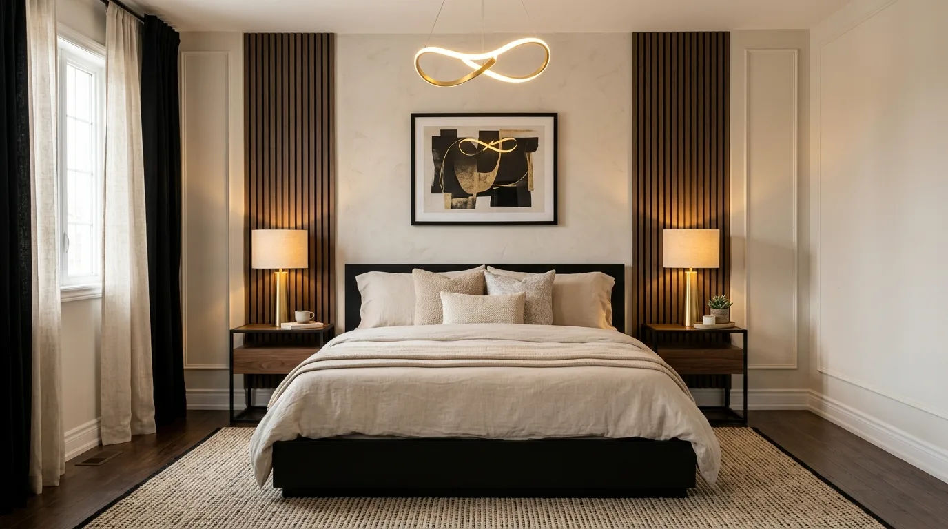 Use simple decor to preserve the calm for 11 Neutral Beige and Black Bedroom Ideas for Timeless Contrast