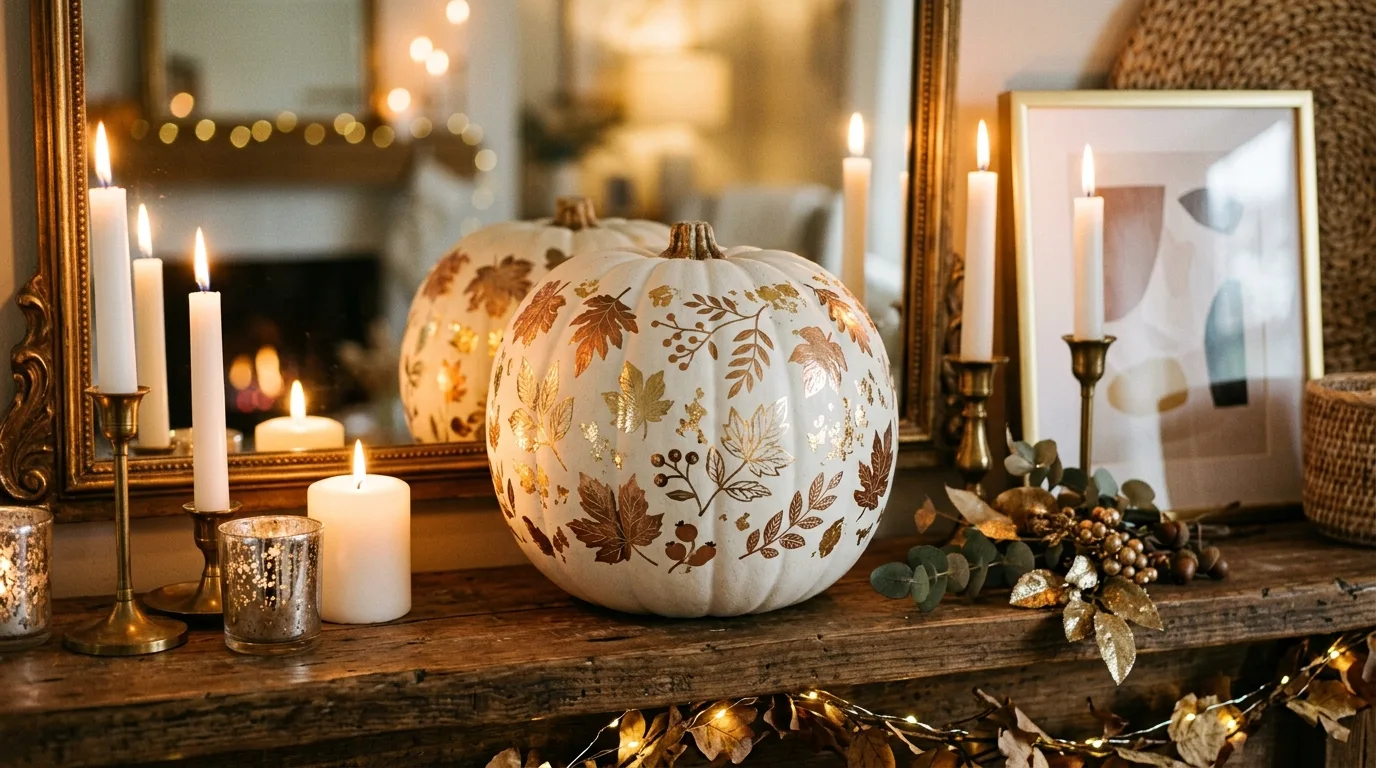 Try a white pumpkin with black detailing for 14 No-Carve Pumpkin Decorating Ideas for Elegant Fall Style