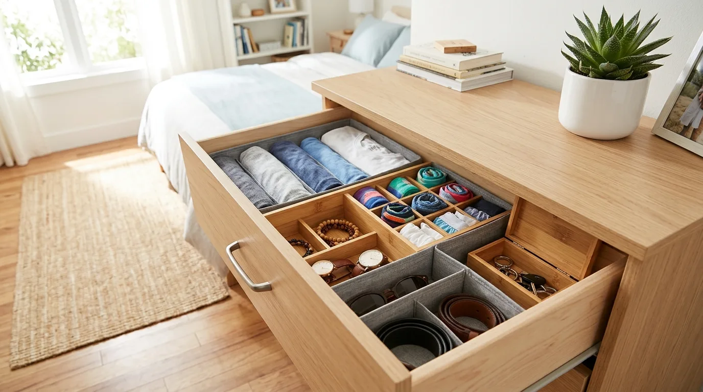Divide dresser drawers properly for 12 Ways to Organize a Small Bedroom Without Buying New Furniture