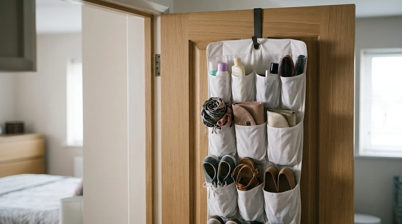 Use the back of the door intentionally for 12 Ways to Organize a Small Bedroom Without Buying New Furniture