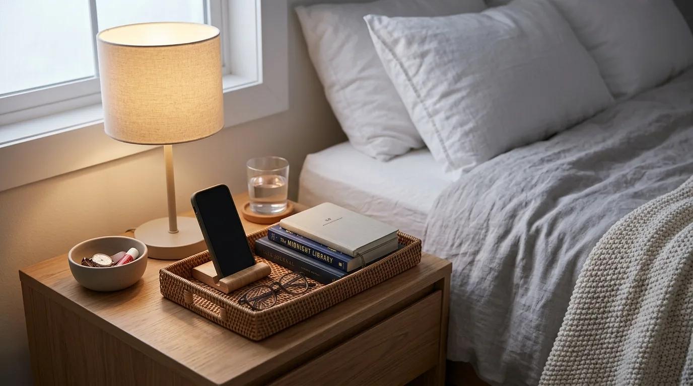 Declutter the nightstand for 12 Ways to Organize a Small Bedroom Without Buying New Furniture