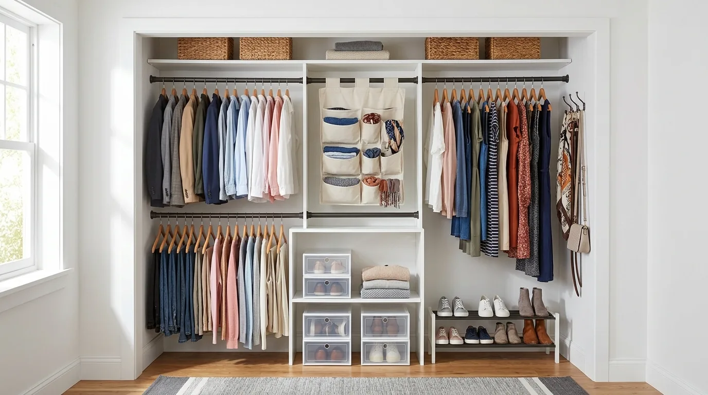 Improve the closet system you already have for 12 Ways to Organize a Small Bedroom Without Buying New Furniture