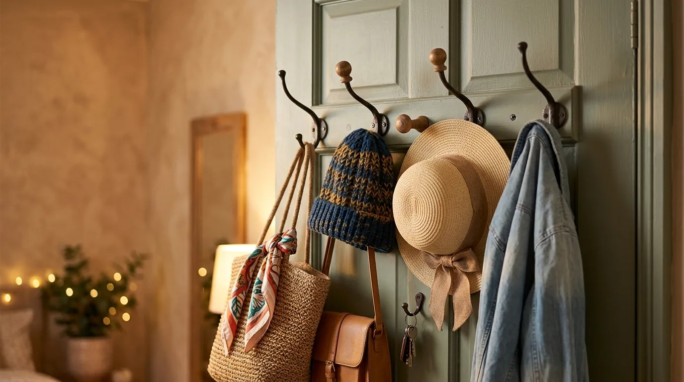 Add hooks behind doors or on walls for 12 Ways to Organize a Small Bedroom Without Buying New Furniture