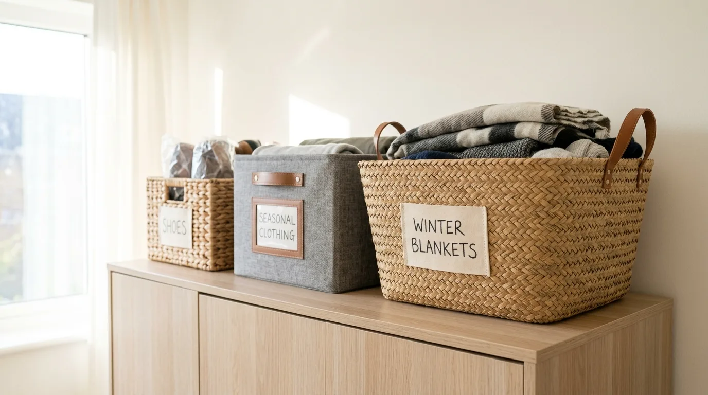 Store seasonal items up high for 12 Ways to Organize a Small Bedroom Without Buying New Furniture